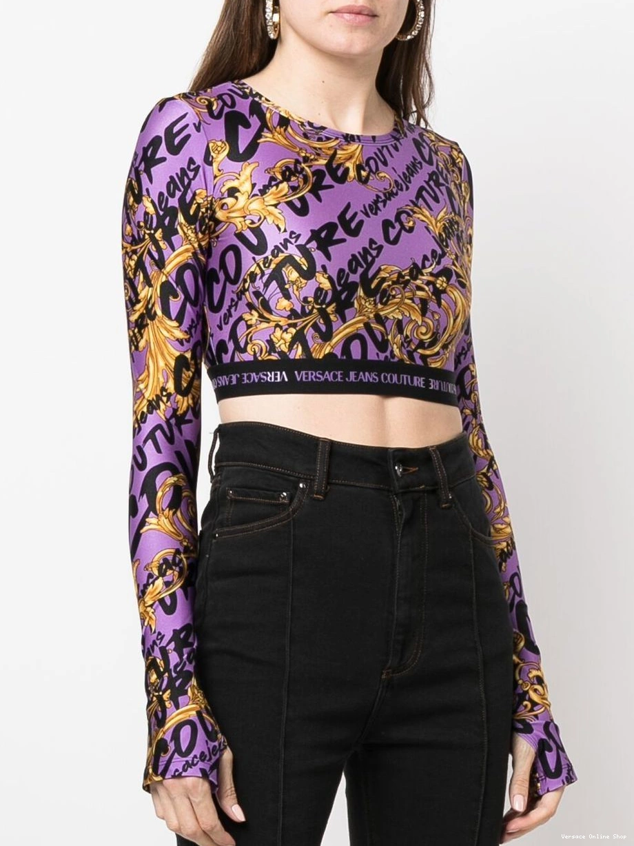 Cheap Couture cropped Garland-print Versace Women Jeans top 0717